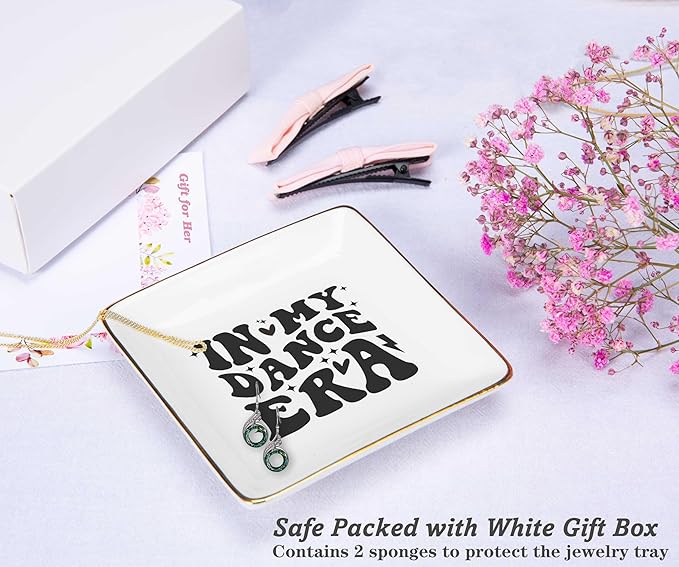 NZY Birthday Christmas Gifts for Dancer,Woman,Dancing Team Gift,Dance Coach Present,Dancer Teacher Present,Ceramic Jewelry Tray Trinket Holder Ring Dish,In My Dance Era