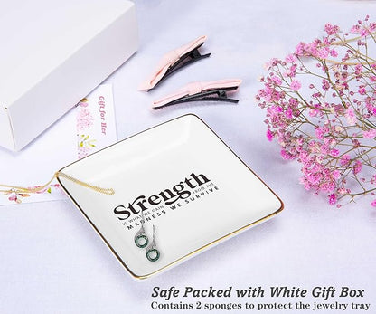 NZY Inspirational Quotes Gifts for Women-Affirmations Reminder Present-Positive Motivational Encouragement Present,Strength is What We Gain-Christmas Gifts-Jewelry Tray Trinket Holder Ring Dish