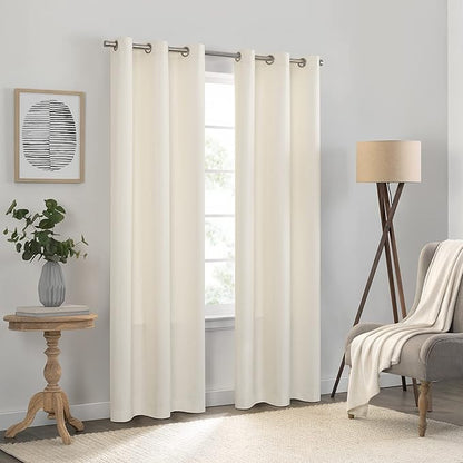 Eclipse Kendall Solid Textured Blackout Thermal Insulated Lining Grommet Window Curtain for Bedroom (1 Panel), 42 in x 54 in, Ivory