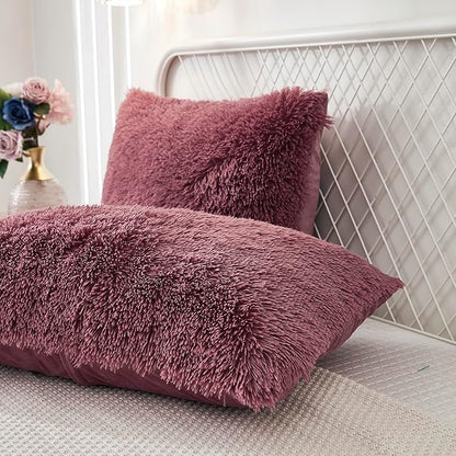 Uhamho Set of 2 Pillowcases Faux Fur Throw Pillow Covers King Size Shams Soft Velvet Decorative Zipper Closure (Dusty Rose, 20"x36")