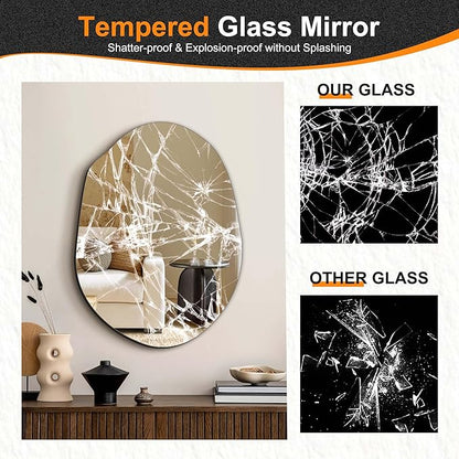 Delma Irregular Wall Mirror, 24"x18" Compact Asymmetrical Cloud Shape, Frameless Decorative Mirror for Bathroom, Bedroom & Hallway, Modern Boho Wall-Mounted