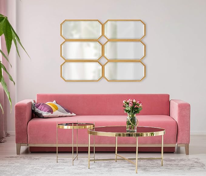 Kate and Laurel Laverty Modern Decorative Octagon Wall Mirror Set, Set of 3, Gold, Geometric Wall Accent Mirrors for Home