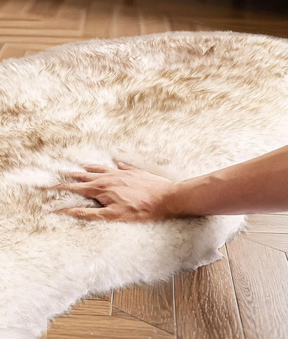 DPB Genuine Sheepskin Throw Rug, New Zealand 100% Natural Luxury Fluffy Lambskin Fur Area Rug for Sofa Chair Seat Cove Living Room Bedroom (Wolf Brown Tips, 2x3Ft)