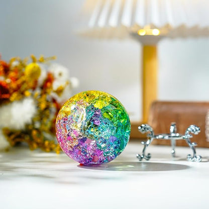ZEERSHEE 60mm Colorful Ice Cracked Crystal Ball with Stand Decorative Glass Ball Paperweight for Home Wedding Office Christmas Decor