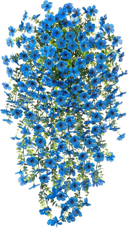 Artificial Hanging Flowers for Outdoors Faux Plants Spring Summer Decoration, 2 Pack Silk Colorful Daisy Realistic Fake Outdoor Flowers UV Resistant Porch Patio Window Yard Decor(Blue)