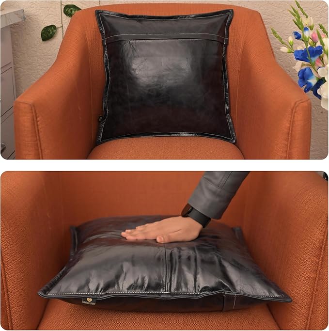 LL LEATHER LOVERS Lambskin Leather Pillow Cover - Sofa Cushion Case - Decorative Throw Covers for Living Room & Bedroom, 18x18 Inches - Ink Blue Box Pack of 2