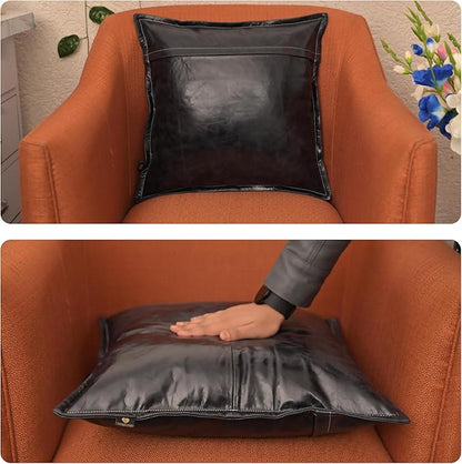 LL LEATHER LOVERS Lambskin Leather Pillow Cover - Sofa Cushion Case - Decorative Throw Covers for Living Room & Bedroom, 18x18 Inches - Ink Blue Box Pack of 2