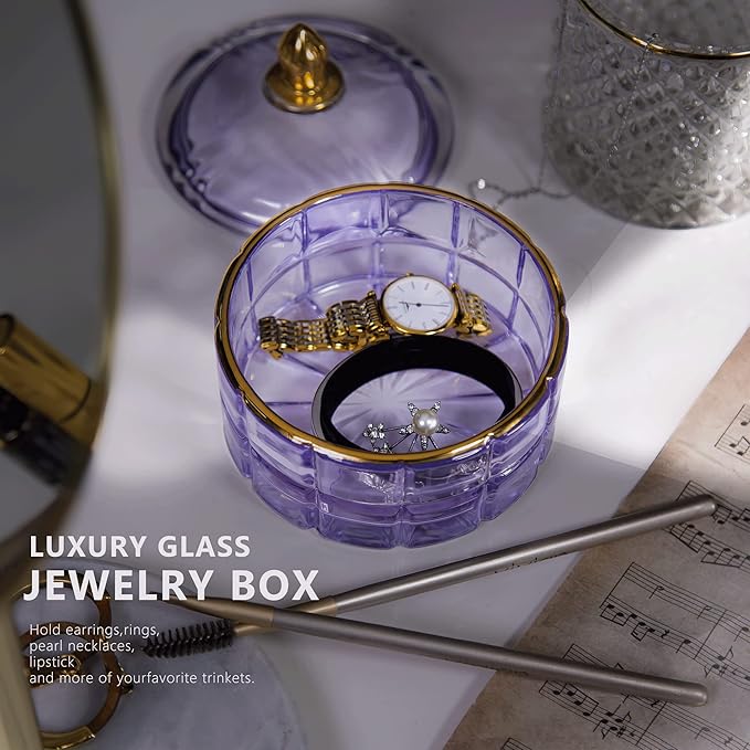 Crystal Candy Jar Apothecary Decorative Jars with Lids Purple Storage Jewelry Glass Trinket Box Cute Candy Dish with Lid for Candy Buffet Gift Ideas, for Women