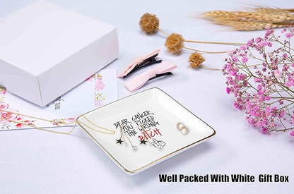 Breast Cancer Survivor Gifts for Women - Dear Cancer You Picked The Wrong Bitc - Ovarian,Chemotherapy,Fck Cancer Suck Gifts for Cancer Patient-Ceramic Jewelry Holder Ring Dish Trinket Box Tray