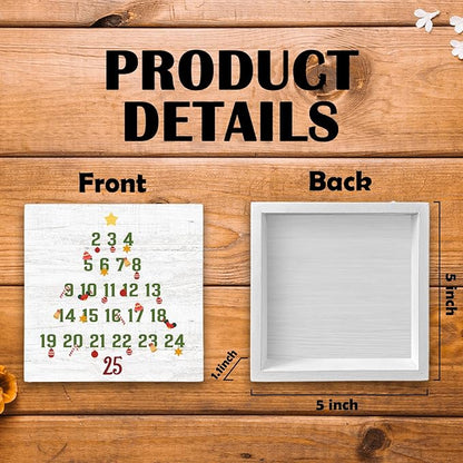 Christmas Countdown Calendar Tree Wood Box Sign Desk Decor, Christmas Countdown Decor, Christmas Countdown Wooden Block Sign Decorations for Home Room Wall Tabletop Shelf Decor, 5X5 Inch