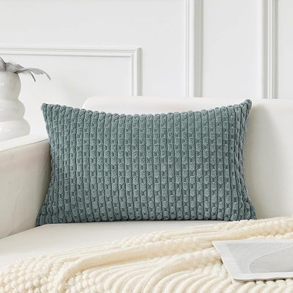 Kevin Textile 14x20 Inch Pillow Cover 1 Pack Boho Decorative Soft Striped Corduroy Lumbar Farmhouse Color Accent Rectangle Cushion Case for Living Room Couch Sofa Bed, Teal Green
