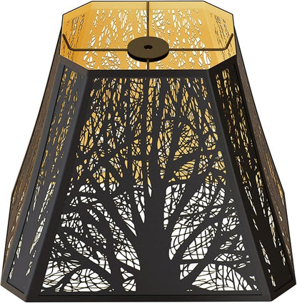 ALUCSET Metal Bell Lampshade, Rectangular Cut Corner Lamp Shades Replacement for Table Floor Lamps, Etched Forest Lamp Shade (5+6.5) " Top x (8+12)" Bottom x 10" High, Black Gold Replacement Spider