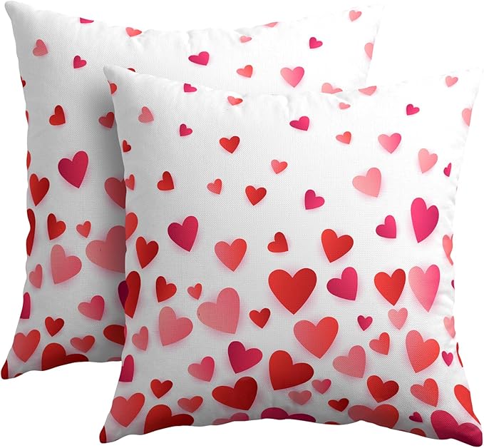 Valentines Day Pillow Covers 16x16 Set of 2 Red Pink Heart Throw Pillow Covers Love Pillowcase Linen Decoration Farmhouse Holiday Cozy Soft Cushion Case Couch for Indoor Outdoor Home Decor