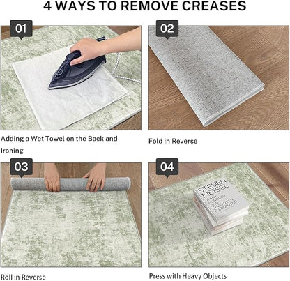 Modern Abstract Runner Rug 2x6, Sage Green Grey Washable Kitchen Runner Non-Slip Soft Hallway Rug Runner Thin Print Faux Wool Carpet for Entryway Bedroom Laundry Room Indoor Home Decor