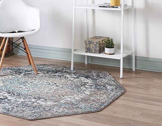 Rugs.com Arlington Collection Rug – 8 Ft Octagon Grey Medium-Pile Rug Perfect for Living Rooms, Kitchens, Entryways