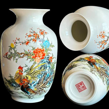 MTME Porcelain Figurines, Jingdezhen Decorative Flower vase, Melon Sr. Home Decor, Wedding Gifts, Aesthetic Sculpture Home décor (Rooster)