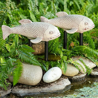 Set of 2 Koi Fish Decor, Large Outdoor Garden Statues, Pond Accessories, Yard Decor, Real Fish Sculpture Art, Koi Pond Kit, Statues for Yard Ornaments Sculpture Garden for Outdoors