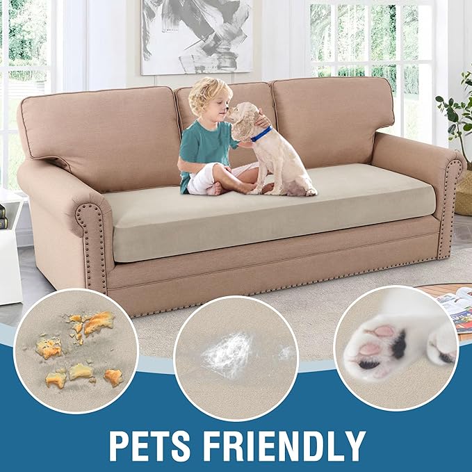 H.VERSAILTEX Fleece Couch Cushion Covers Stretch Couch Covers for 3 Cushion Couch Sofa Thick and Soft Couch Covers Washable (3 Seater Cushion Cover, Island Fossi)