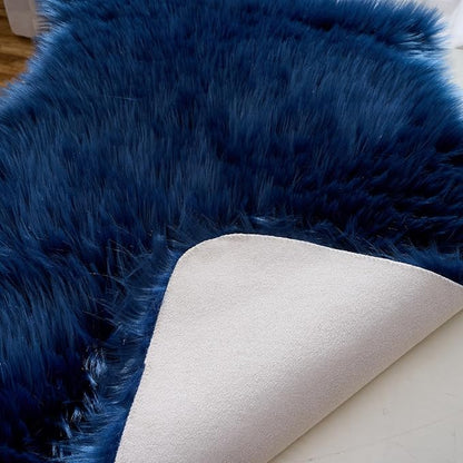EasyJoy Ultra Soft Fluffy Shaggy Area Rug Faux Fur Rug Chair Cover Seat Pad Fuzzy Area Rug for Bedroom Floor Sofa Living Room (2 x 4 ft Rectangle, Dark Blue)