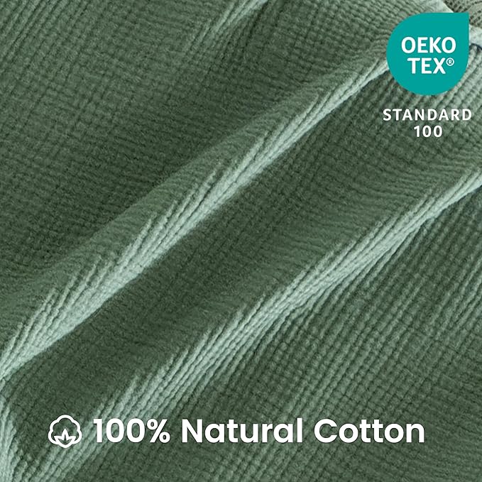FALUCA Cotton Muslin Reversible Blanket Queen Size for Bed, Couch, Four Layers Blanket, Soft Lightweight Cozy Breathable Farmhouse Decoration for All-Season, Light Green