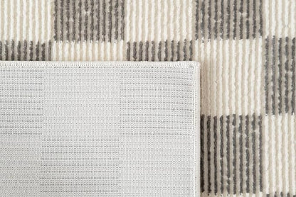 Revival Rugs Gambit 3'11" x 6'1" Checkered Rug Machine Washable Area Rug for Kitchen Bedroom - 100% Recycled Oeko-TEX Certified, Medium Pile, Gray, Beige