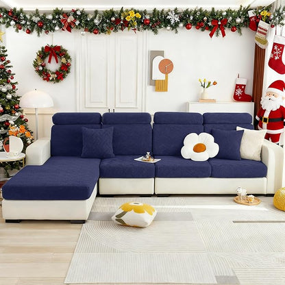 hyha Individual Couch Cushion Covers, Stretch Magic Sofa Seat Cushion Covers Washable, Dog Couch Sofa Slipcover for Pets, Kid with Elastic Bottom(Medium, Navy)