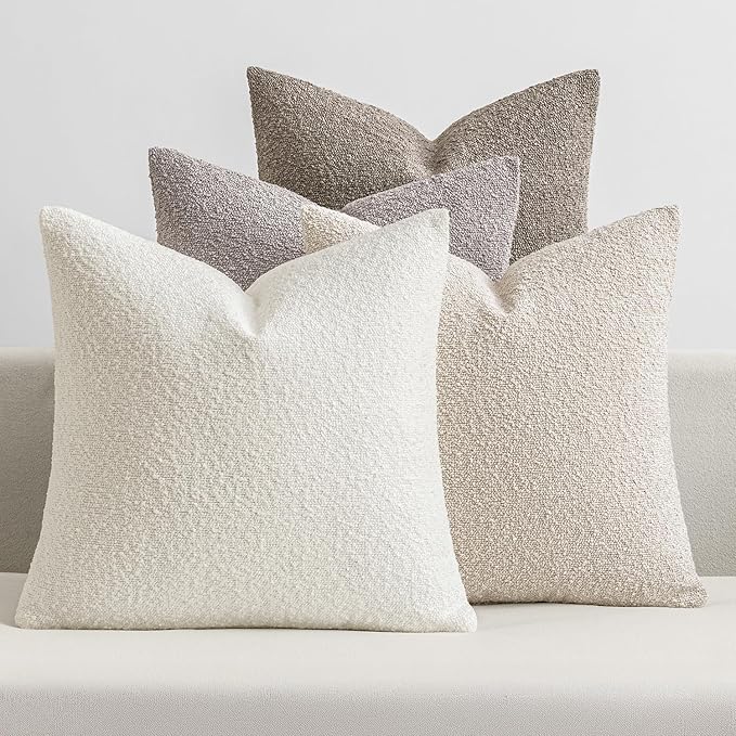 MIULEE Pack of 4 Decorative Textured Boucle Throw Pillow Covers 22x22 Inch Neutral Accent Euro Sham Pillow Cases Soft Couch Cushion Covers Modern Farmhouse Boho Chair Sofa Bed Livingroom Home Decor