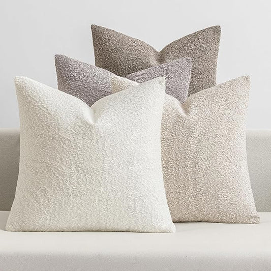 MIULEE Pack of 4 Decorative Textured Boucle Throw Pillow Covers 22x22 Inch Neutral Accent Euro Sham Pillow Cases Soft Couch Cushion Covers Modern Farmhouse Boho Chair Sofa Bed Livingroom Home Decor
