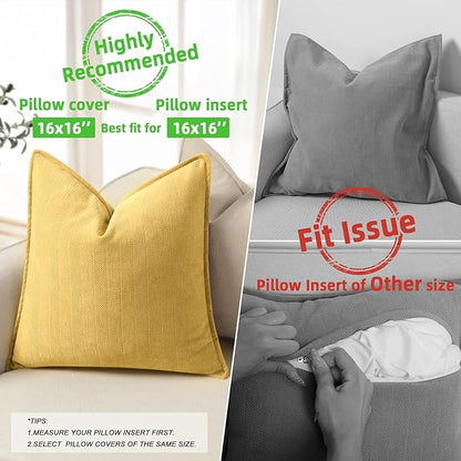 ZWJD Yellow Pillow Covers 16x16 Set of 2 Chenille Throw Pillow Covers with Elegant Design Soft and Luxurious Decorative Throw Pillows for Couch, Bed, and Home Decor