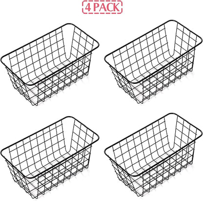 4 Pack Wire Storage Baskets Household Metal Wall-Mounted Containers Organizer Bins for Kitchen Bathroom Freezer Pantry Closet Laundry Room Cabinets Garage Shelf, Medium