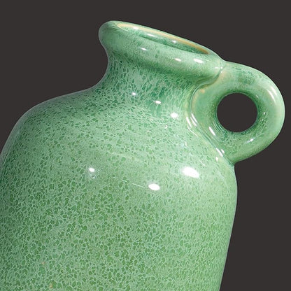 Sunddo Green Ceramic Vase 10 Inch - Modern Decorative Vase with 1 Handle, Table, Shelf Bookshelf, Mantel, Entryway Decor and Centerpieces