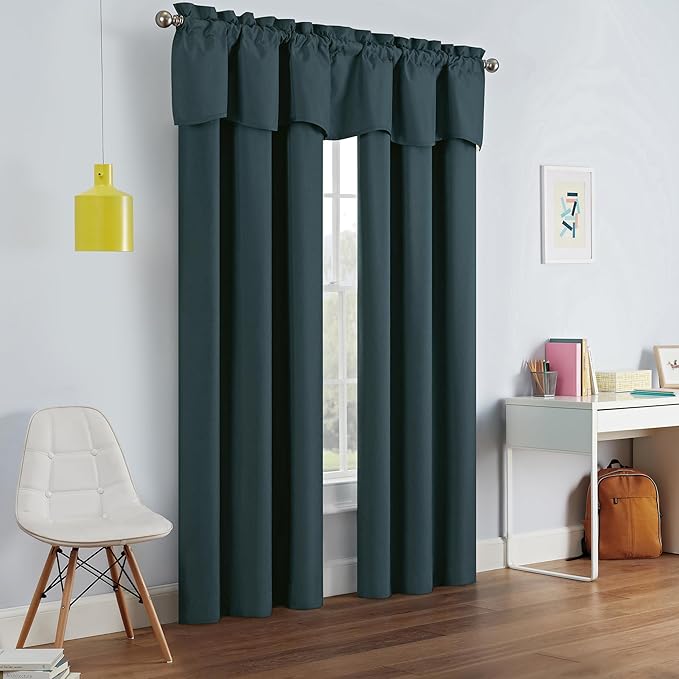 Eclipse Kendall Modern Blackout Thermal Rod Pocket Window Curtain, Insulating & Noise Reducing Curtains for Bedroom or Living Room (1 Panel), 95 in Long x 42 in Wide, Teal