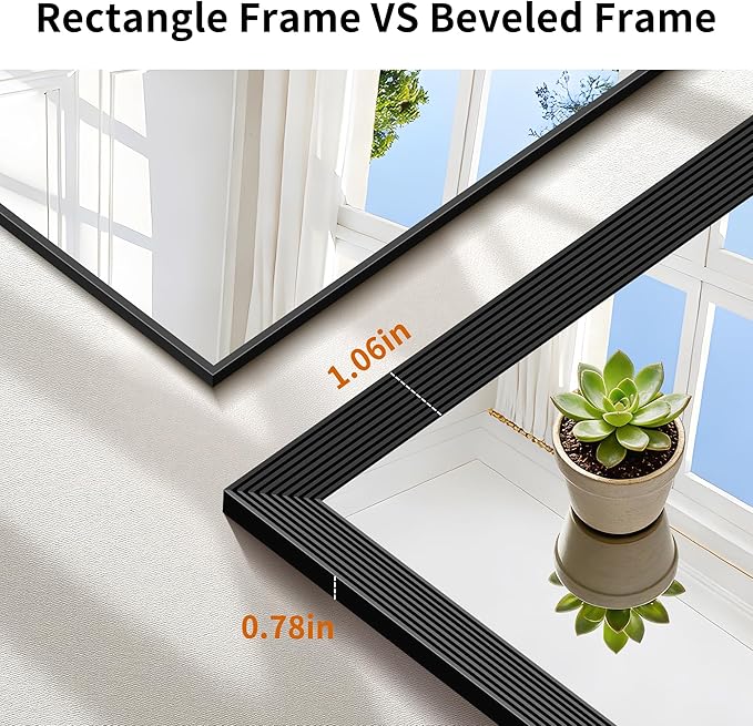Black Bathroom Mirror 36 x 36 Inch Rectangle Wave Beveled Frame for Wall Bathroom Vanity Mirror for Over Sink, Tempered Glass,for Entryway Hangs, Bathroom Living Room Horizontal or Vertical