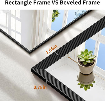 Black Bathroom Mirror 30 x 50 Inch Rectangle Wave Beveled Frame for Wall Bathroom Vanity Mirror for Over Sink, Tempered Glass,for Entryway Hangs, Bathroom Living Room Horizontal or Vertical