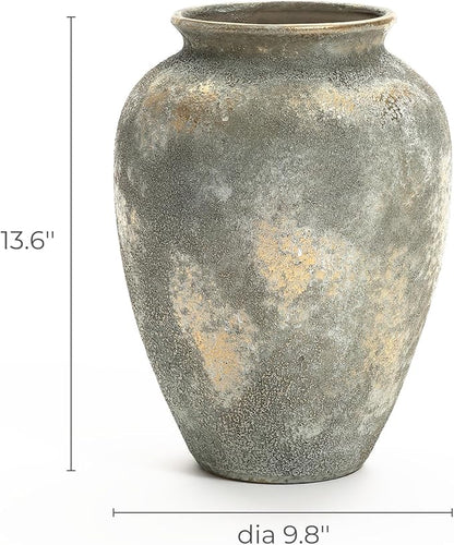 LuxenHome Ceramic Flower Vase, 13'' Gold and Brown Terracotta Urn Vase, Rustic Pottery for Dining Table Entry Way Table Home Decor, Farmhouse Vintage Pottery Living Room Home Decor