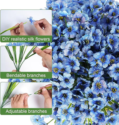 Artificial Flowers for Outdoor Faux Plants for Spring Summer Decoration, UV Resistant Realistic Silk Plastic Fake Flowers Garden Porch Patio Balcony Yard Front Home Decor, 24 Bundles