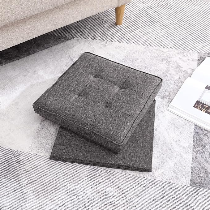 Ornavo Home Square Storage Ottoman Linen Foldable Tufted Cube Storage Ottoman Foot Rest Stool/Seat with Table Top Lid, Coffee Table Ottoman - 15" x 15" x 15" (Charcoal Gray)