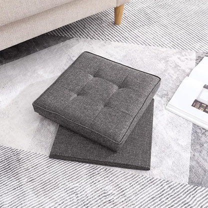 Ornavo Home Square Storage Ottoman Linen Foldable Tufted Cube Storage Ottoman Foot Rest Stool/Seat with Table Top Lid, Coffee Table Ottoman - 15" x 15" x 15" (Charcoal Gray)
