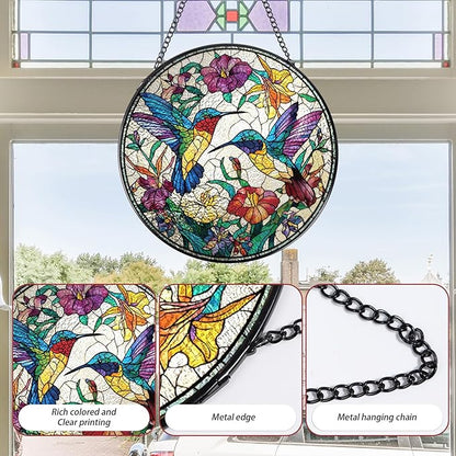 Rngmsi Hummingbird Stained Glass Window Hanging, 7.8″ Sun Catchers with Hook Indoor Window Decor, Decorative Suncatchers Home Garden Art Gift for Bird Lovers Thanksgiving Christmas Housewarming