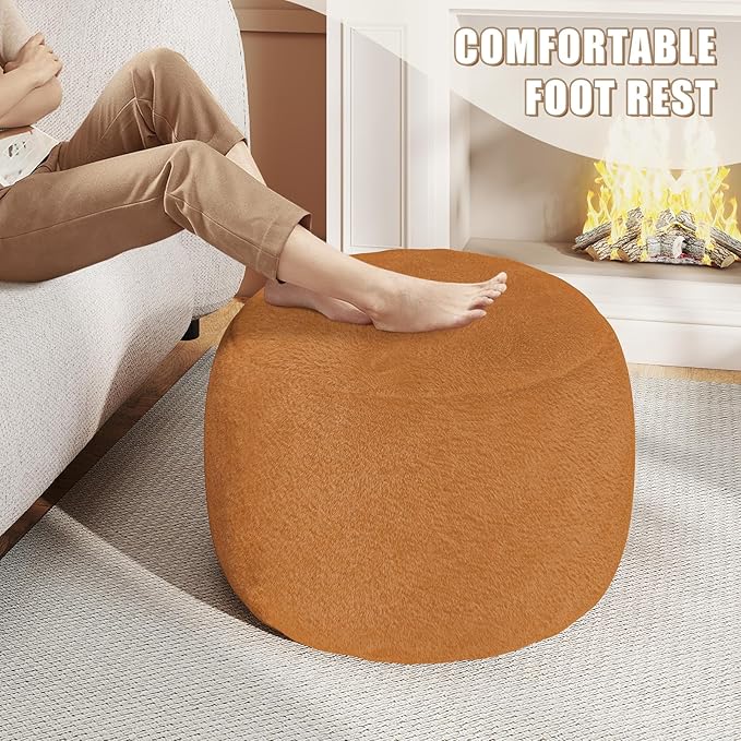 Round Stuffed Pouf Ottoman for Foot Rest, A Round Modern Foam Filled Poufs, Floor Chair for Living Room, Nursery, Dorm,Outdoor, A Soft Modern Foot Stool Perfect to Rest Your Feet (Orange, 20Inch)