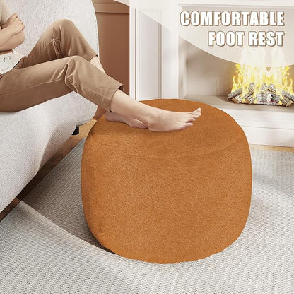 Round Stuffed Pouf Ottoman for Foot Rest, A Round Modern Foam Filled Poufs, Floor Chair for Living Room, Nursery, Dorm,Outdoor, A Soft Modern Foot Stool Perfect to Rest Your Feet (Orange, 20Inch)