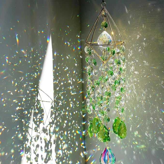 Sun Catcher Crystals for Window Hanging, Rainbow Prism Sun Catcher with Crystal Prisms, Hanging Crystal Suncatchers Indoor Window Decor, Window Suncatcher Light Catcher