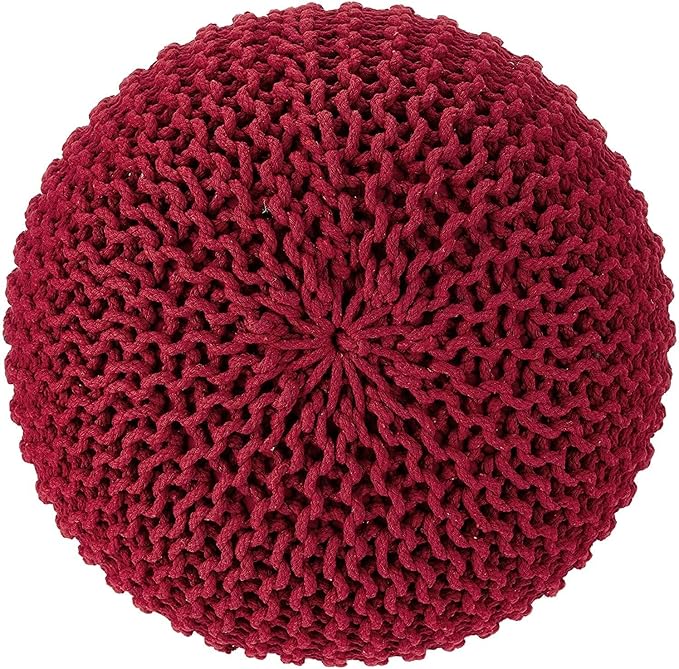 REDEARTH · Round Pouf Ottoman - Hand Knitted Boho Poof Home Décor Pouffe Circular Footrest for Living Room - Bedroom - Lounge - 100% Cotton (19.5"x19.5"x14") - Red, Set of 2
