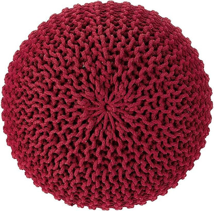 REDEARTH · Round Pouf Ottoman - Hand Knitted Boho Poof Home Décor Pouffe Circular Footrest for Living Room - Bedroom - Lounge - 100% Cotton (19.5"x19.5"x14") - Red, Set of 2