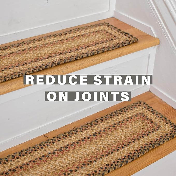 Homespice Russet Jute Braided Stair Treads, Warm Country Decor, Set of 13, Multicolor 8x28 Oval Rug for Stairs - Easy to Clean, Tightly Stitched and Durable