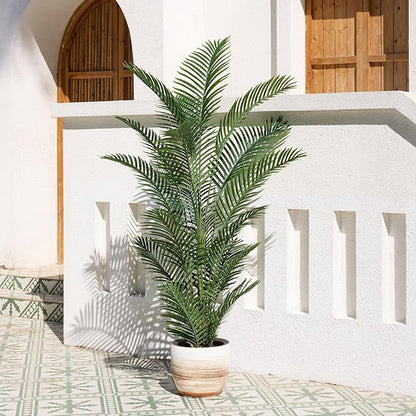 Artificial Palm Tree 6FT Tall Palm Trees UV Resistant Fake Plant Large Potted Faux Tropical Areca Palm Floor Plants for Indoor Outdoor Home Living Room Porch Patio Decor 2 Pack, VN125