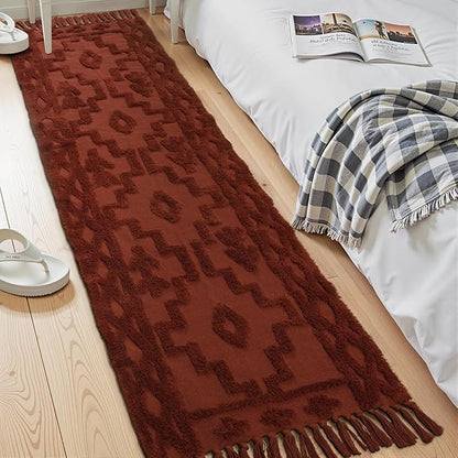 Uphome Boho Runners for Hallways 2.6' x 8', Washable Farmhouse Entryway Runner Rug, Cotton Tufted Bedroom Runner Rugs, Bohemian Tribal Aesthetic Rug for Kitchen Doorway Bathroom, Terracotta