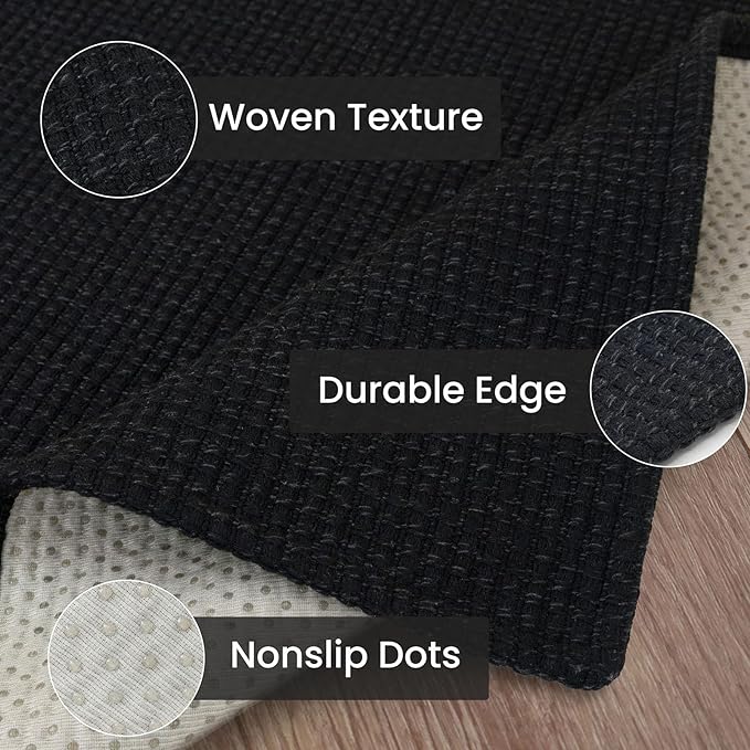 IOHOUZE Washable Runner Rug 3x8 Non Slip Rubber Backed Wide Hallway Runner Entryway Runner Indoor, Kitchen Rugs Woven Floor Carpet for Hall Entrance Bedroom, Black/Grey