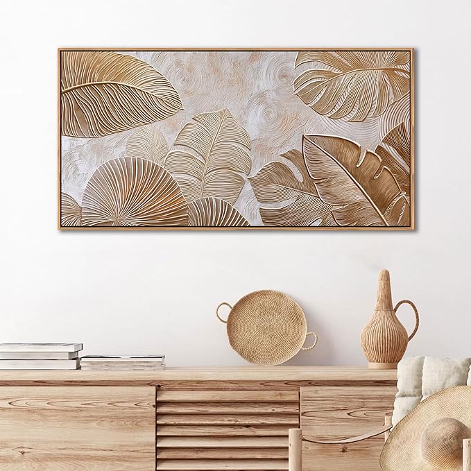 Minimalist Wall Art for Living Room - Beige Modern Wall Art | Large Framed Boho Canvas Painting | Contemporary Neutral Pictures for Bedroom Above Bed | Artwork Decor 20×40IN