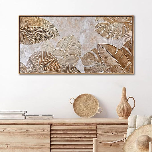 Minimalist Wall Art for Living Room - Beige Modern Wall Art | Large Framed Boho Canvas Painting | Contemporary Neutral Pictures for Bedroom Above Bed | Artwork Decor 20×40IN